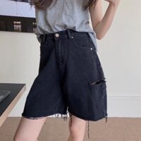 Bigsize (S đến 35) Quần Short Ngố Bò Đen Ống Rộng Rách Sườn VNXK VÀ trơn Ms 44- TC Shop jeans ©️