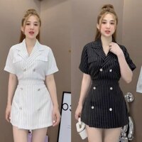 Bigsize Set áo vest kẻ sọc chân váy xoè 50-90kg