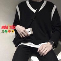 (BIGSIZE từ M-3XL) Áo gile ulzzang nam nữ form rộng dáng Hàn Quốc màu đen trơn viền trắng form unisex