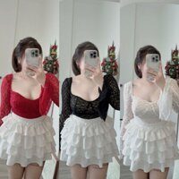 [Bigsize60_90kg] Áo ren croptop tay loe(ren lửng)