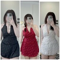 [bigsize60_90kg] set bộ cổ yếm áo + váy cherry