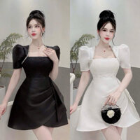 BIGSIZETIX D119 Đầm dự tiệc tiểu thư tay phồng thiết kế nhấn eo đính dây đá sang chảnh 50-90kg