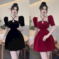 BIGSIZETIX Đầm dự tiệc nhung thiết kế cổ yếm cut eo phối dây đá sang chảnh 50-90kg