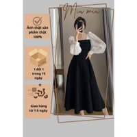 [Bigsize]Váy Voan Đen Dài Tay Cổ Vuông  | Đầm Nữ Kiểu Pháp Sang Trọng  | Miu Miu Bigsize