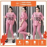 {Bigszie 45-85KG} Set Đồ Bộ Nữ Dáng Quần Dài Chất Cotton Áo In Số 1969 Bigsize Mặc Nhà Đi Chơi Đẹp