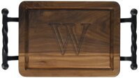 BigWood Boards W200-STWB-W Thick Bar/Cheese Board with Twisted Ball Handle, 9-Inch by 12-Inch by 3/4-Inch, Monogrammed"W", Walnut