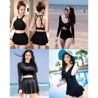 Bikini 1 mảnh, 2 mảnh khóa kéo cộc tay che khuyết điểm, Đồ bơi nữ bodysuit tay cộc dáng short kín đáo kèm sẵn mút