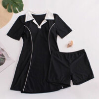 Bikini 1 mảnh đồ bơi dạng váy oversize cổ bẻ polo váy chữ A che  khuyết điểm bigsize đi biển liền thân  6803 B-24.1