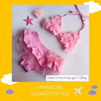 Bikini 2 mảnh bé gái 7 đến 20kg màu hồng đắp ren tầng