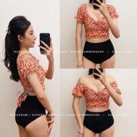 BIKINI 2 mảnh cộc tay hoa cam ghép quần bất kì