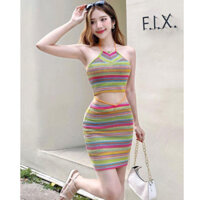 Bikini 2 mảnh đi biển cho nữ set 2 chi tiết đồ bơi nhiều màu sắc nổi bật cổ yếm hở vai sexy váy cạp cao tôn dáng D-17.1