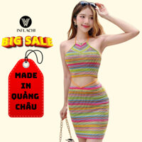 Bikini 2 mảnh inflachi set 2 chi tiết đồ bơi nhiều màu sắc nổi bật cổ yếm hở vai váy cạp cao tôn dáng D-17