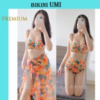 BIKINI 2 MẢNH KÈM KHĂN HỌA TIẾT HOA CAM BIKINI UMI 😍