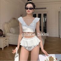 Bikini 2 Mảnh Lưng Cao Viền Khoét Hông, Đồ Bơi Bánh Bèo Hàn Quốc, Korean Swimwear