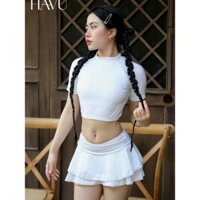 Bikini 2 mảnh quần bèo 2 tầng phối áo cổ lọ