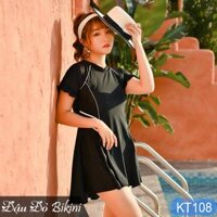 Bikini big size nữ, đồ bơi áo tắm size lớn cho người béo, dáng váy giấu bụng quần sooc đùi rời, hàng chất đẹp xịn  KT108 - Đen - 5XL