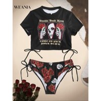 Bikini Dây Rút In Hoa Hồng