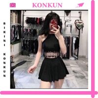 Bikini đi biển 2 mảnh kín đáo - Đồ bơi nữ áo yếm váy xòe KONKUN MS114