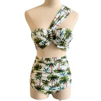 Bikini đi biển hai mảnh lệch vai quần cạp cao đồ bơi nữ HATI