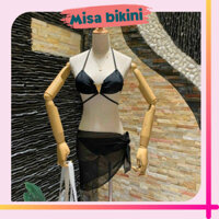 Bikini đi biển nữ set bikini 3 mảnh đồ bơi phối khăn voan sexy