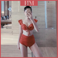 Bikini đồ bơi 2 mảnh quần cạp cao che bụng áo vai kiểu cánh có gọng nâng ngực mút dày