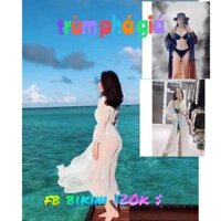 bikini đồ bơi áo choàng đi biển đen trắng