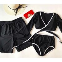 Bikini Đồ bơi cặp nam nữ áo dài tay vạt chéo