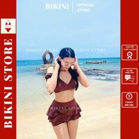 Bikini, Đồ Bơi Đi Biển 2 Mảnh Áo Cropto Tay Bông Trễ Vai Kết Hợt Với Váy 2 Tầng Dễ Thương |Bikini Official 2022
