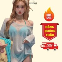 Bikini Đồ Bơi Nữ 2 Mảnh 4 Chi Tiết LUHAZO MÀU XANH NGỌC Áo Gọng Nâng V1 Khăn Quấn V3 Kèm Áo Choàng Lưới Sexy 77076 C-9.1