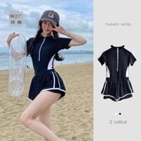 bikini len bikini 2 mảnh kín đáo Áo tắm cỡ lớn mẫu mới 2024 quần đùi một mảnh dành cho học sinh bảo thủ mùa hè nữ che bụng cho người béo mm bơi suối nước nóng