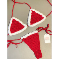 Bikini len mày đỏ lông phong cách giáng sinh  | Bikini len móc giáng sinh [có sẵn]