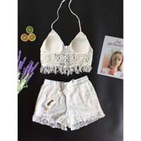 Bikini len móc đan hoa đi biển