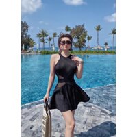 Bikini liền dáng váy xoè kín đáo{Hàng có sẵn}2 màu đen trắng 👙