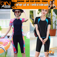 Bikini nữ, bộ đồ bơi 2 mảnh quần lửng ngố áo phủ bụng ngắn tay kín đáo freesize Bin Sports BHV202