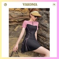 Bikini nữ đồ bơi học sinh 2 mảnh ngắn tay khoá kéo kèm chân váy xoè VAKOMA TT160