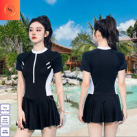 Bikini SENSEN Bikini liền thân phối Trắng, Xám, bikini Quảng Châu, đồ bơi tay ngắn SS026