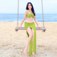 BIKINI SÉT 3 MÓN ÁO cột cổ QUẦN cạp thấp  KÈM quây VÁY MIE MANILA