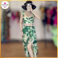 Bikini set 3 món # Đồ bơi đi biển hoa xanh kèm khăn mẫu mới BM-119