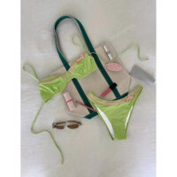 Bikini Xanh Chấm Bi Viền Hồng – Thiết Kế Vintage Ngọt Ngào
