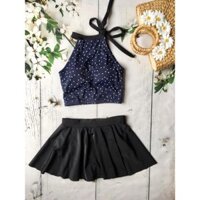 Bikini yếm chấm bi kèm váy xòe