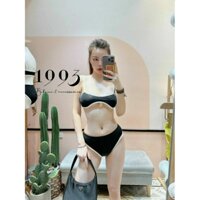 Bikini,đồ bơi hai mảnh viền trắng đen dây áo có tăng đơ hot trend