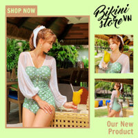 BikiniStoreVn : Đồ Bơi 1 Mảnh tay dài M108 - Đồ bơi liền thân dài tay - Set tắm biển nữ bodysuit tiểu thư công chúa