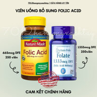 [BILL MỸ-HỎA TỐC] Viên uống Acid Folic 400mcg cho mẹ bầu, mẹ sau sinh 250 viên giúp ngăn ngừa dị tật ở thai nhi