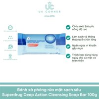 [Bill UK] Bánh xà phòng rửa mặt sạch sâu Superdrug Deep Action Cleansing Soap Bar 100g
