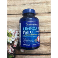 [Bill US] Viên uống dầu cá D3 PURITAN'S PRIDE Omega 3 Fish Oil 1200mg + Vitami D3 1000 IU 90 viên