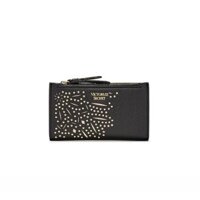 (bill USA 291) Ví cầm tay nhỏ màu đen gắn hạt kết hoa, nhiều ngăn nhỏ bên trong, KT: 14x8cm - Victoria's Secret USA