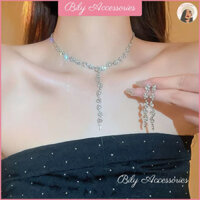 BILY - Bộ trang sức dây chuyền + bông tai mặt hoa nhí đính đá zircon lấp lánh đi tiệc sinh nhật đám cưới sang trọng