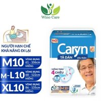 Bỉm Caryn người già dạng dán siêu thấm đủ size M10/L10/XL10 miếng, Bỉm người lớn chống trào Wino Care Official Store