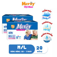 Bỉm Dán Người Lớn Merzy Siêu Thấm, Bỉm Cho Người Già Siêu Thấm Khô Thoáng Size  M/L  Gói 20 Miếng