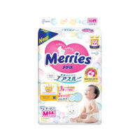 Bỉm Dán - Tã Dán Merries Size M 64 Miếng (Cho Bé 6- 11kg)